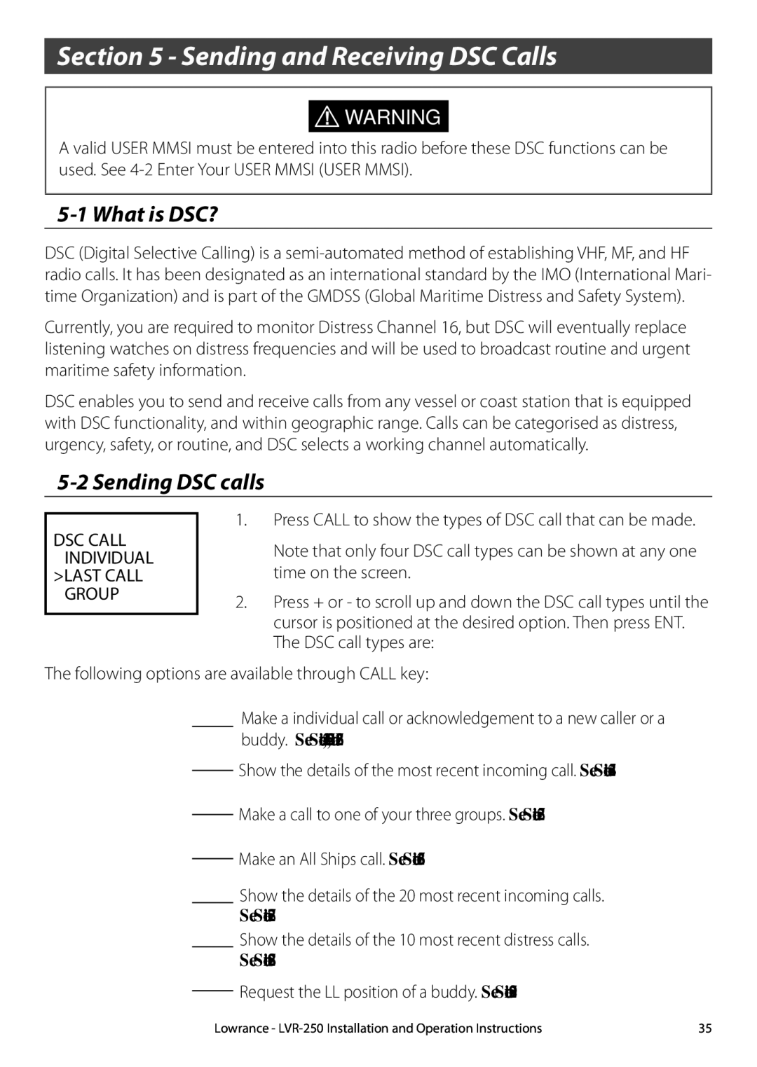 Lowrance electronic LVR-250 manual Sending and Receiving DSC Calls, What is DSC?, Sending DSC calls 