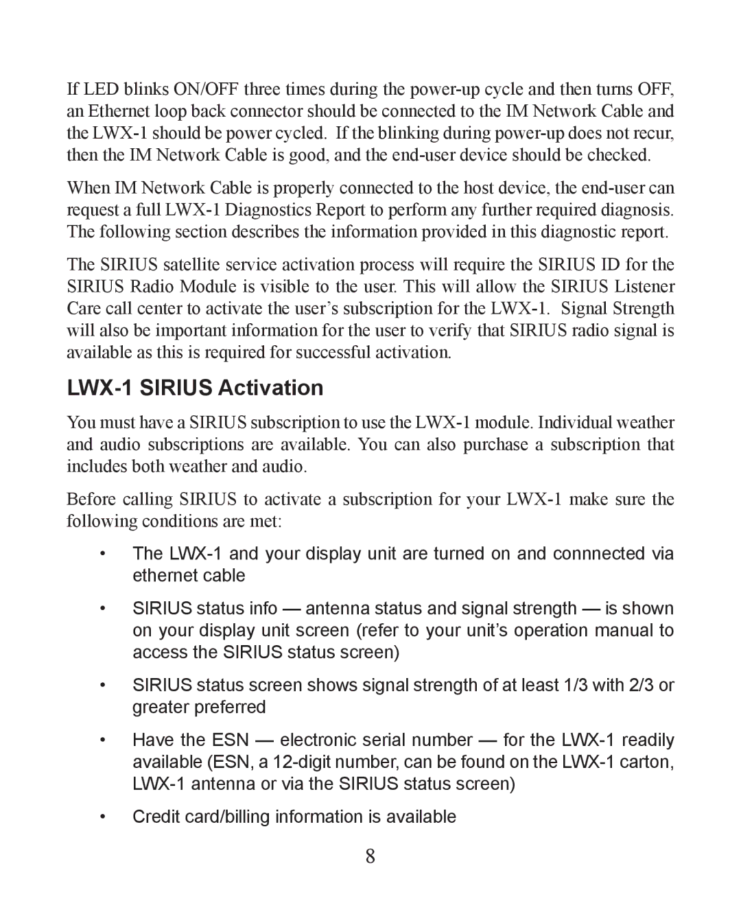 Lowrance electronic installation instructions LWX-1 Sirius Activation 