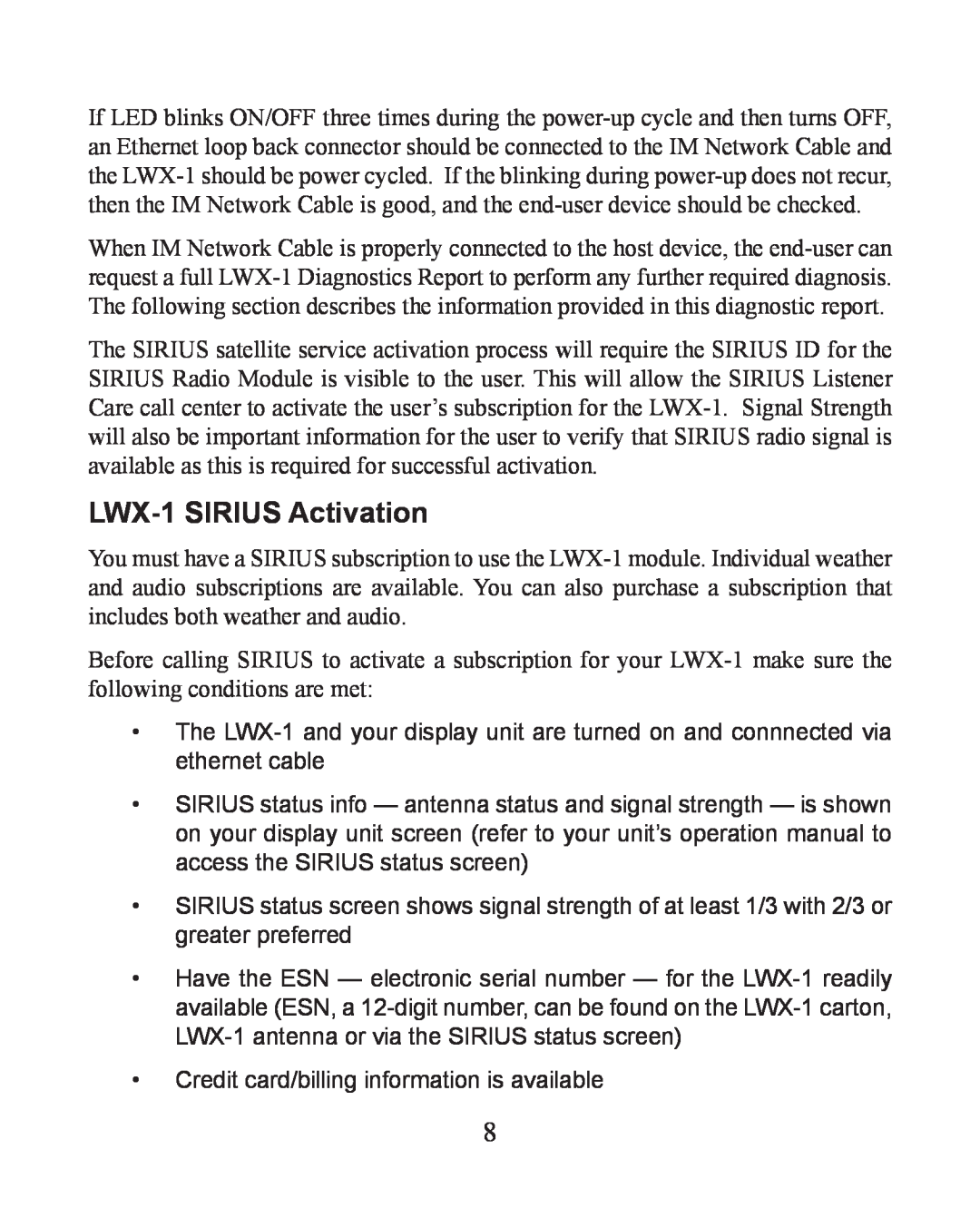 Lowrance electronic installation instructions LWX-1SIRIUS Activation 