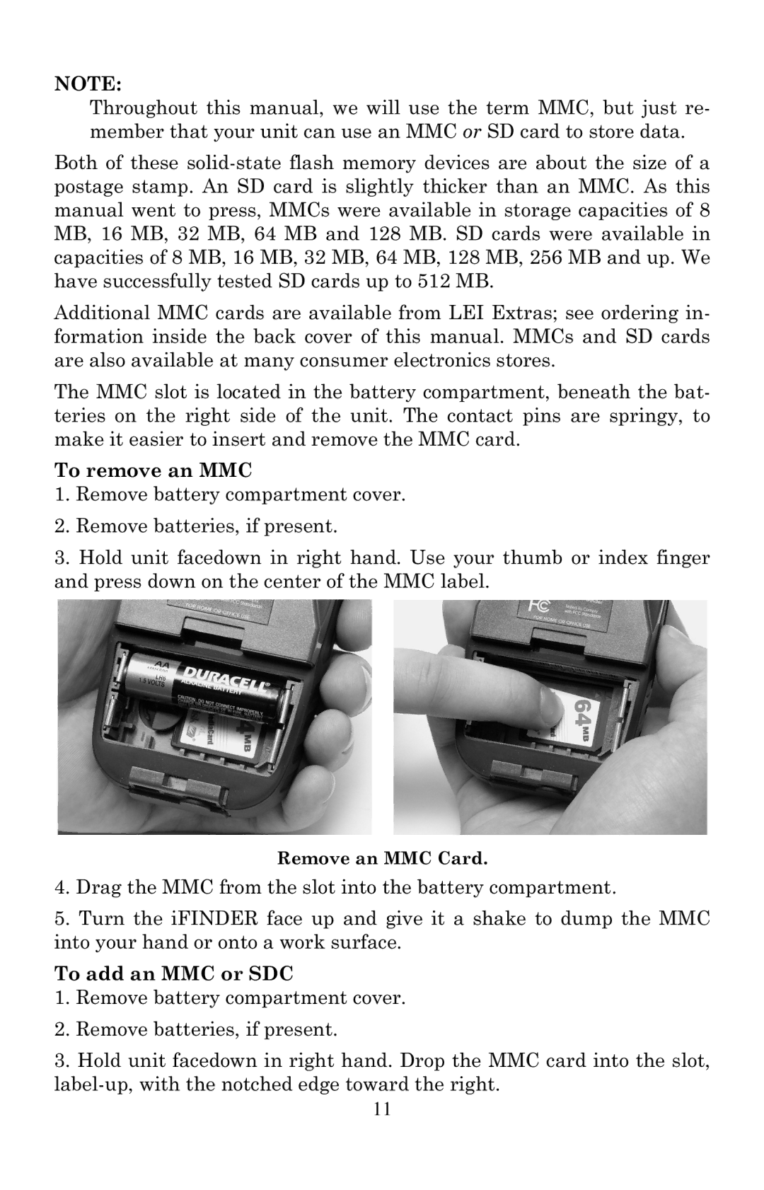 Lowrance electronic Mapping GPS & MP3 Player manual Remove an MMC Card 