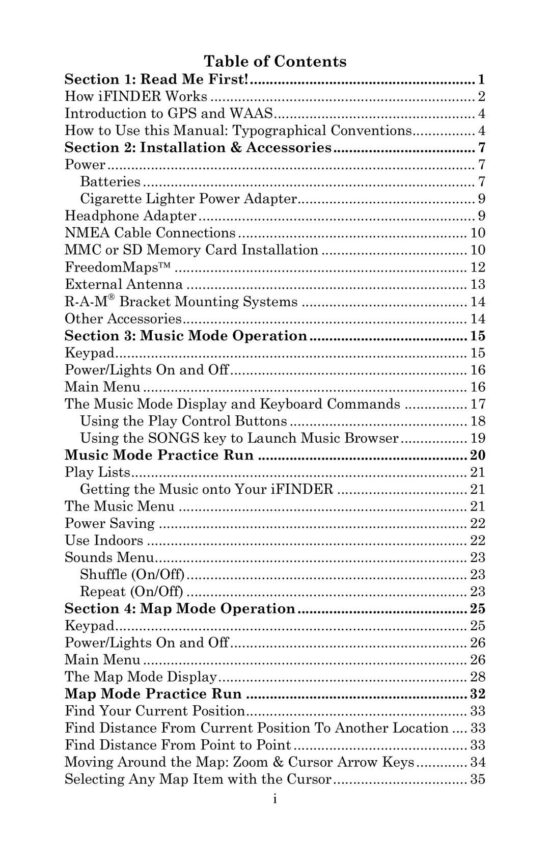 Lowrance electronic Mapping GPS & MP3 Player manual Table of Contents 