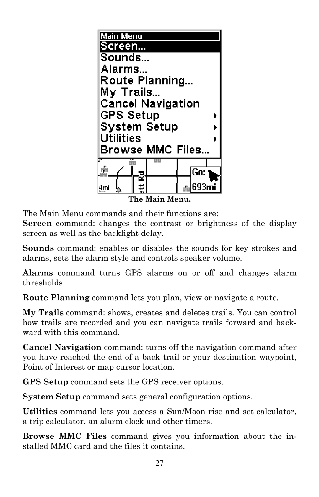 Lowrance electronic Mapping GPS & MP3 Player manual Main Menu 