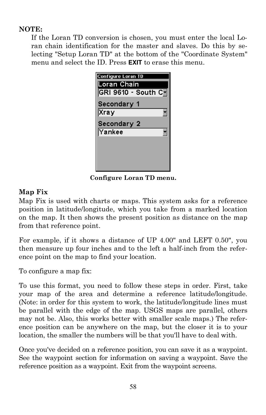 Lowrance electronic Mapping GPS & MP3 Player manual Configure Loran TD menu 