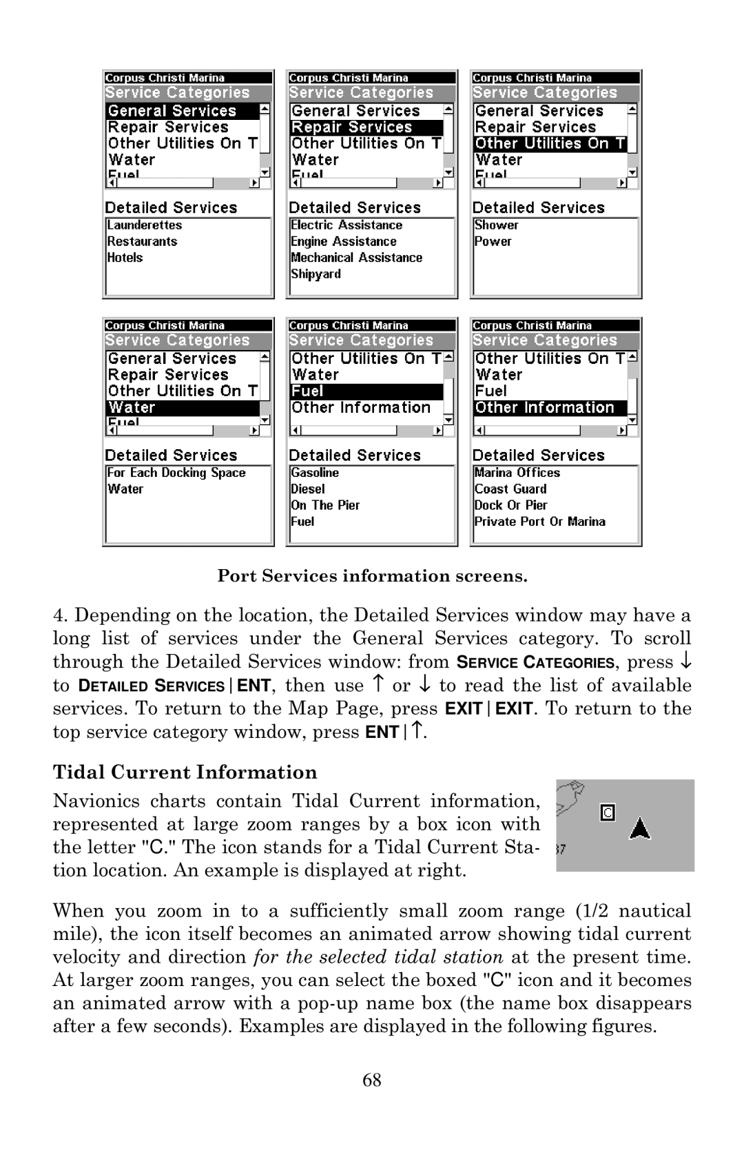 Lowrance electronic Mapping GPS & MP3 Player manual Port Services information screens 