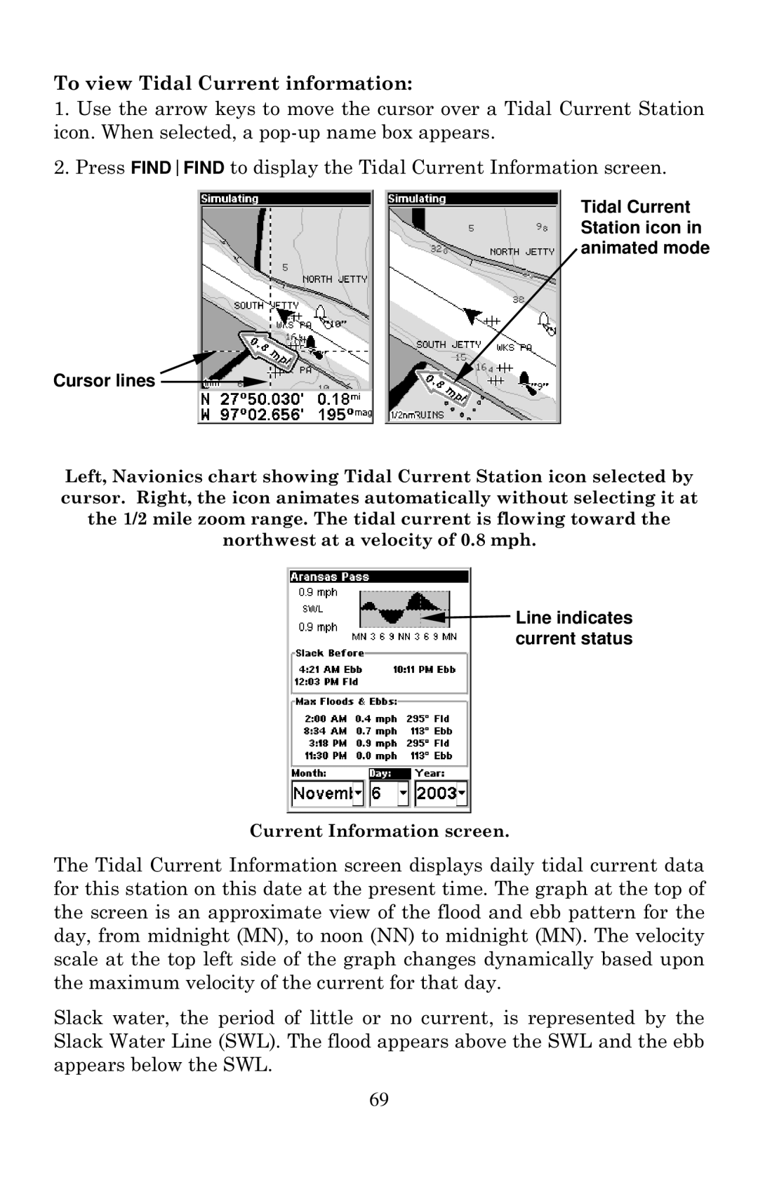 Lowrance electronic Mapping GPS & MP3 Player manual Line indicates current status 