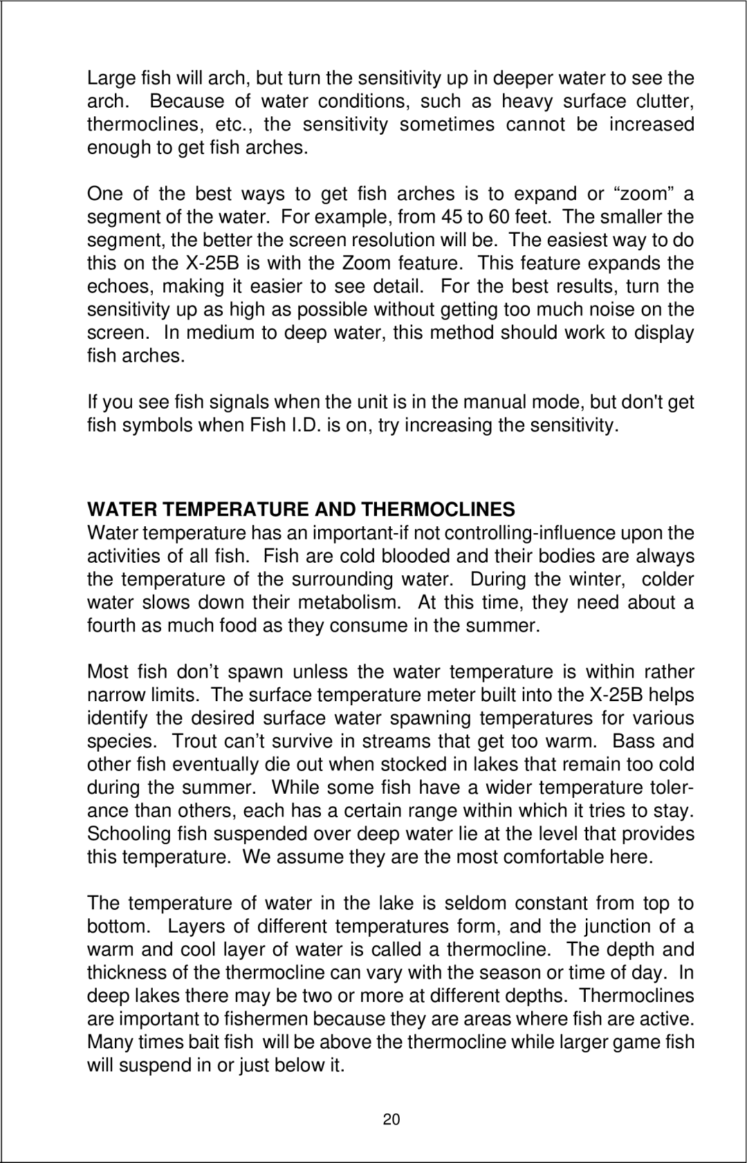Lowrance electronic X-25B manual Water Temperature and Thermoclines 