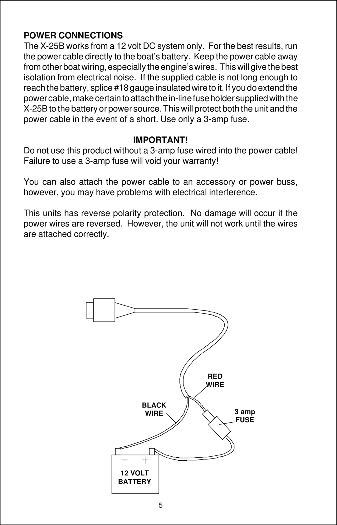 Lowrance electronic X-25B manual Power Connections 