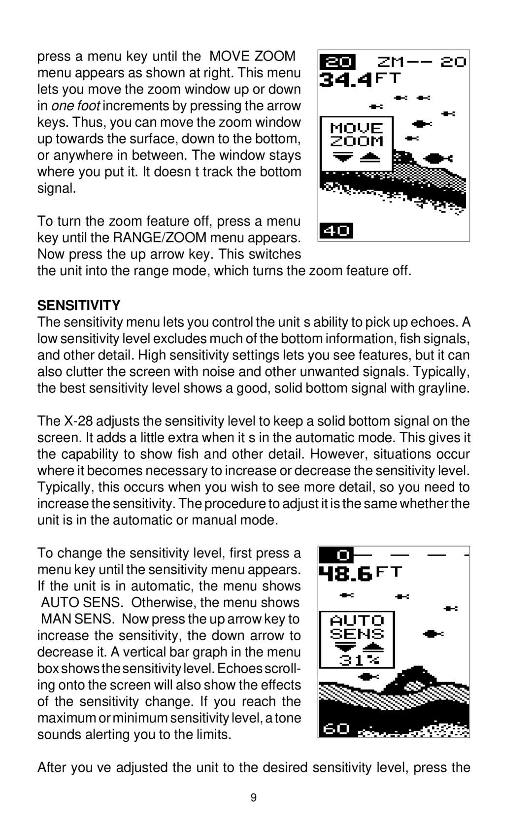 Lowrance electronic X-28 manual Sensitivity 