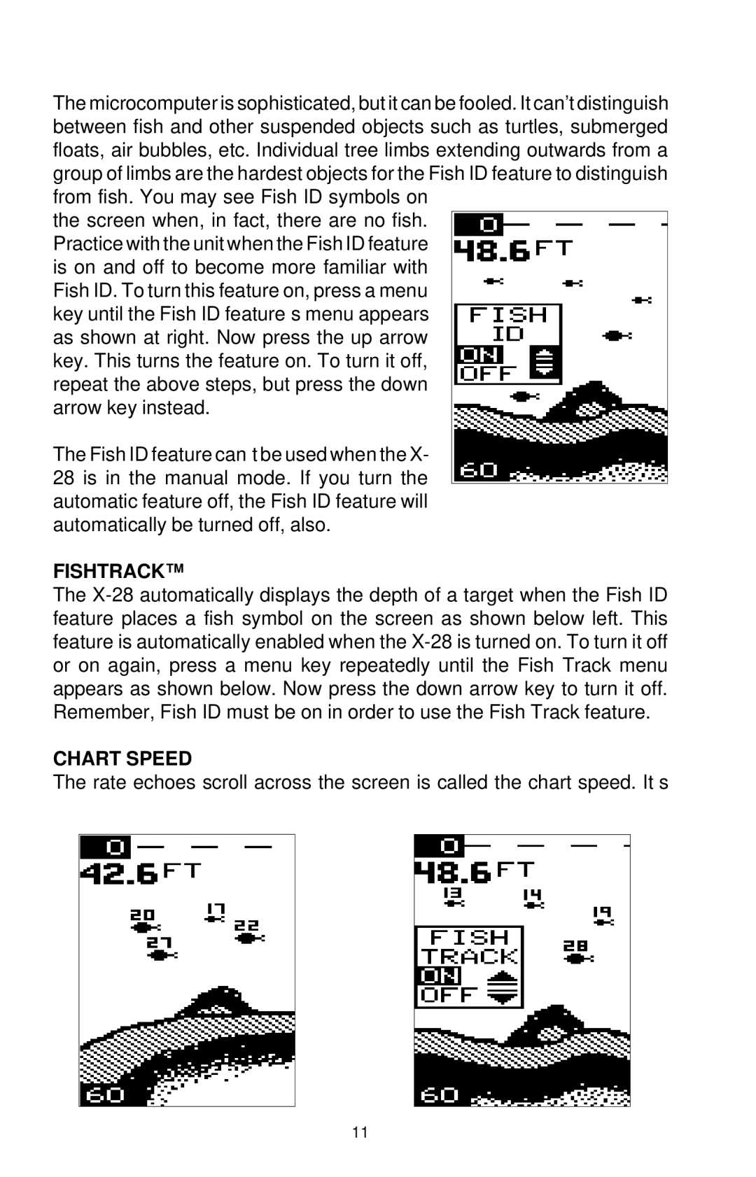 Lowrance electronic X-28 manual Fishtrack, Chart Speed 