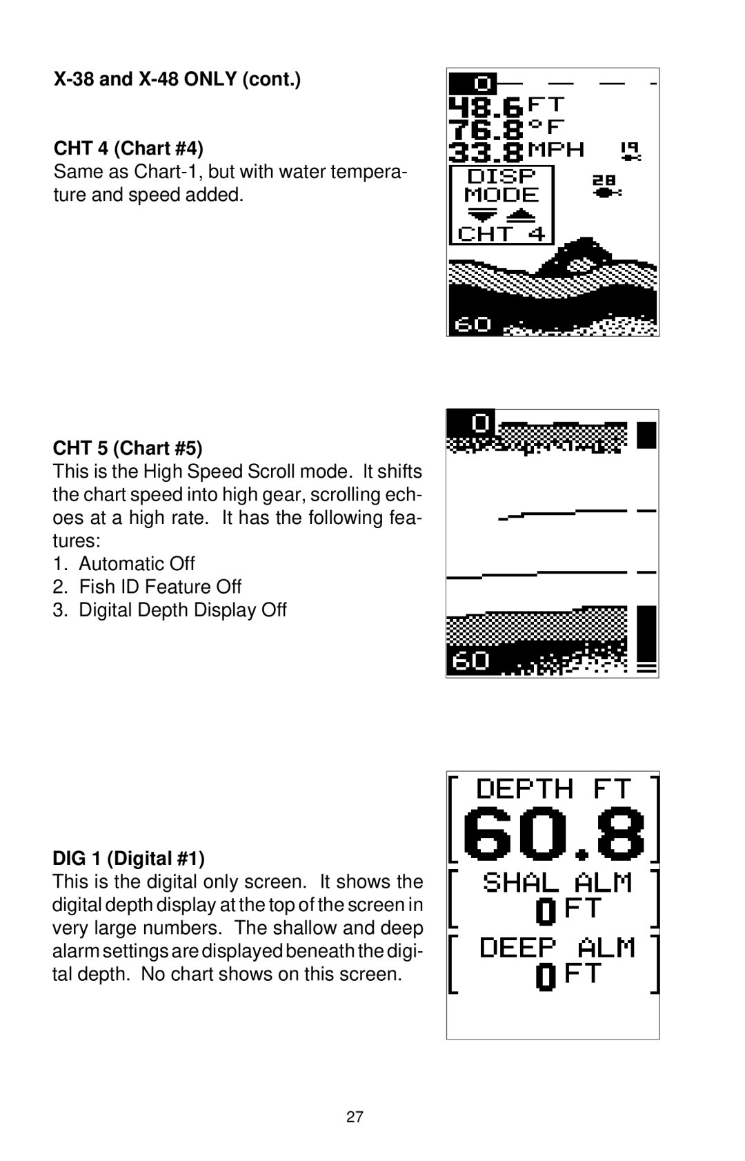 Lowrance electronic X-38 manual X-48 only CHT 4 Chart #4, CHT 5 Chart #5 