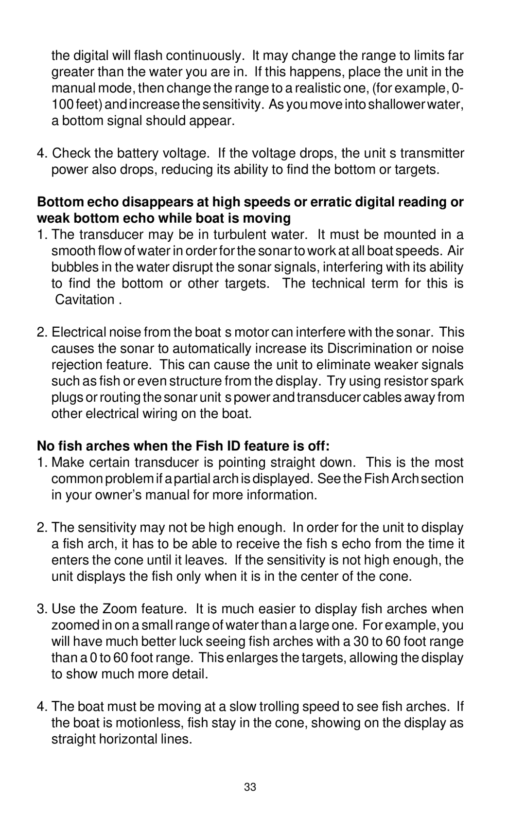 Lowrance electronic X-38, X-48 manual No fish arches when the Fish ID feature is off 
