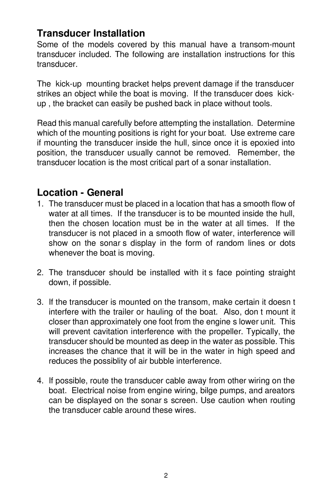 Lowrance electronic X-48, X-38 manual Transducer Installation, Location General 