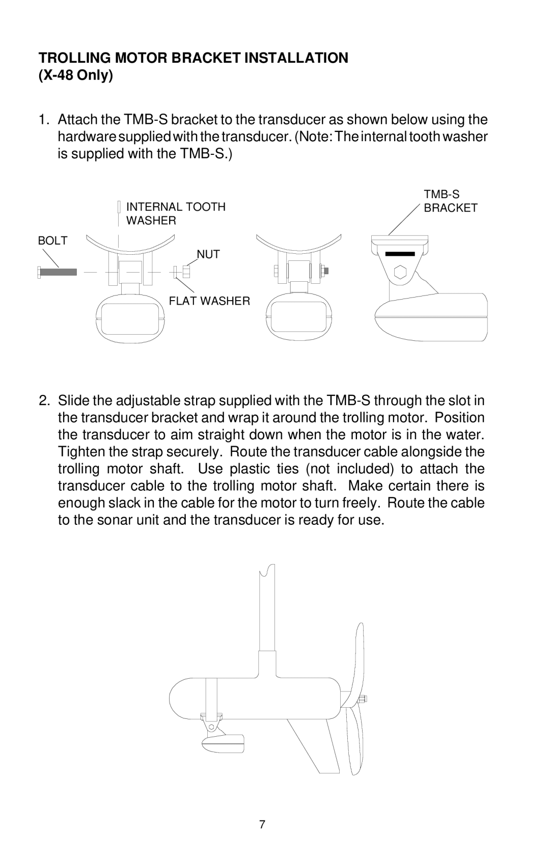 Lowrance electronic X-38 manual Trolling Motor Bracket Installation X-48 Only 