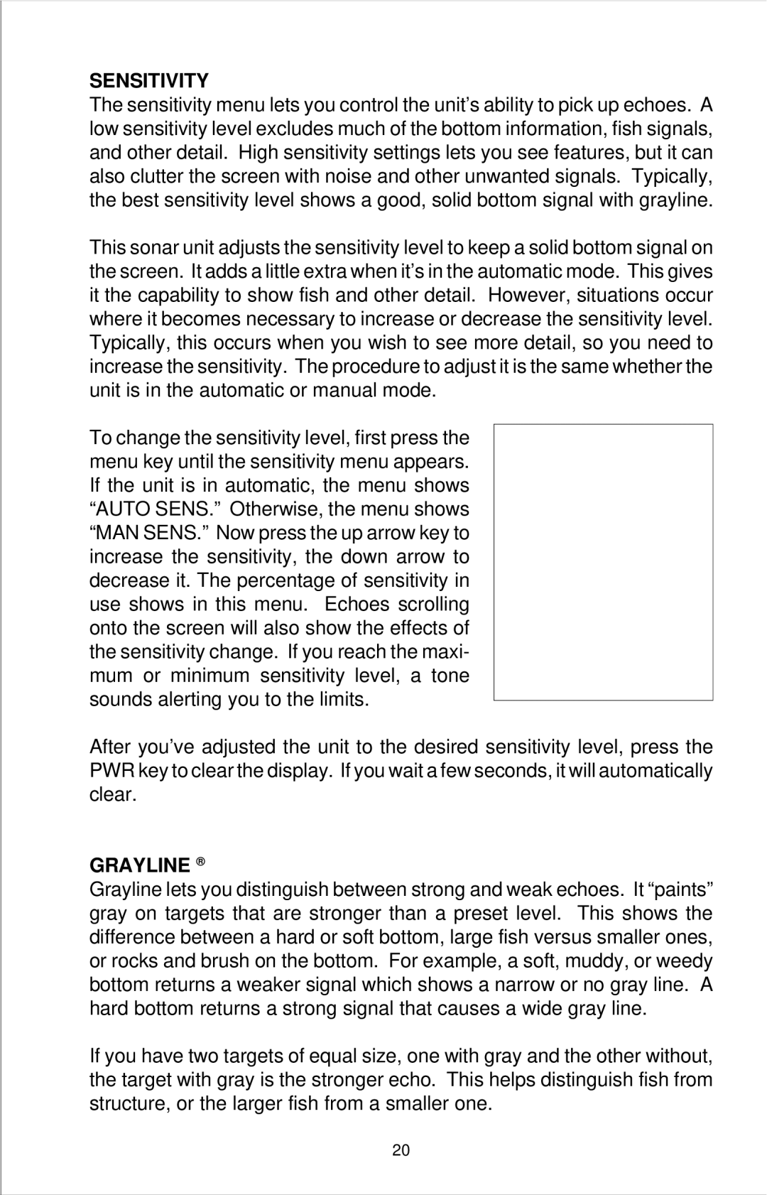 Lowrance electronic X-39, X-49, X-29 manual Sensitivity, Grayline 
