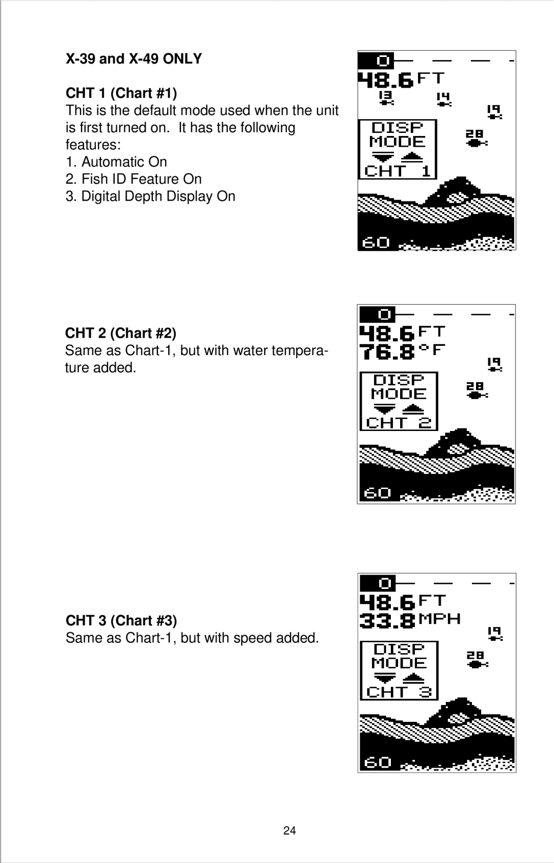 Lowrance electronic X-29, X-39 manual X-49 only CHT 1 Chart #1, CHT 3 Chart #3 