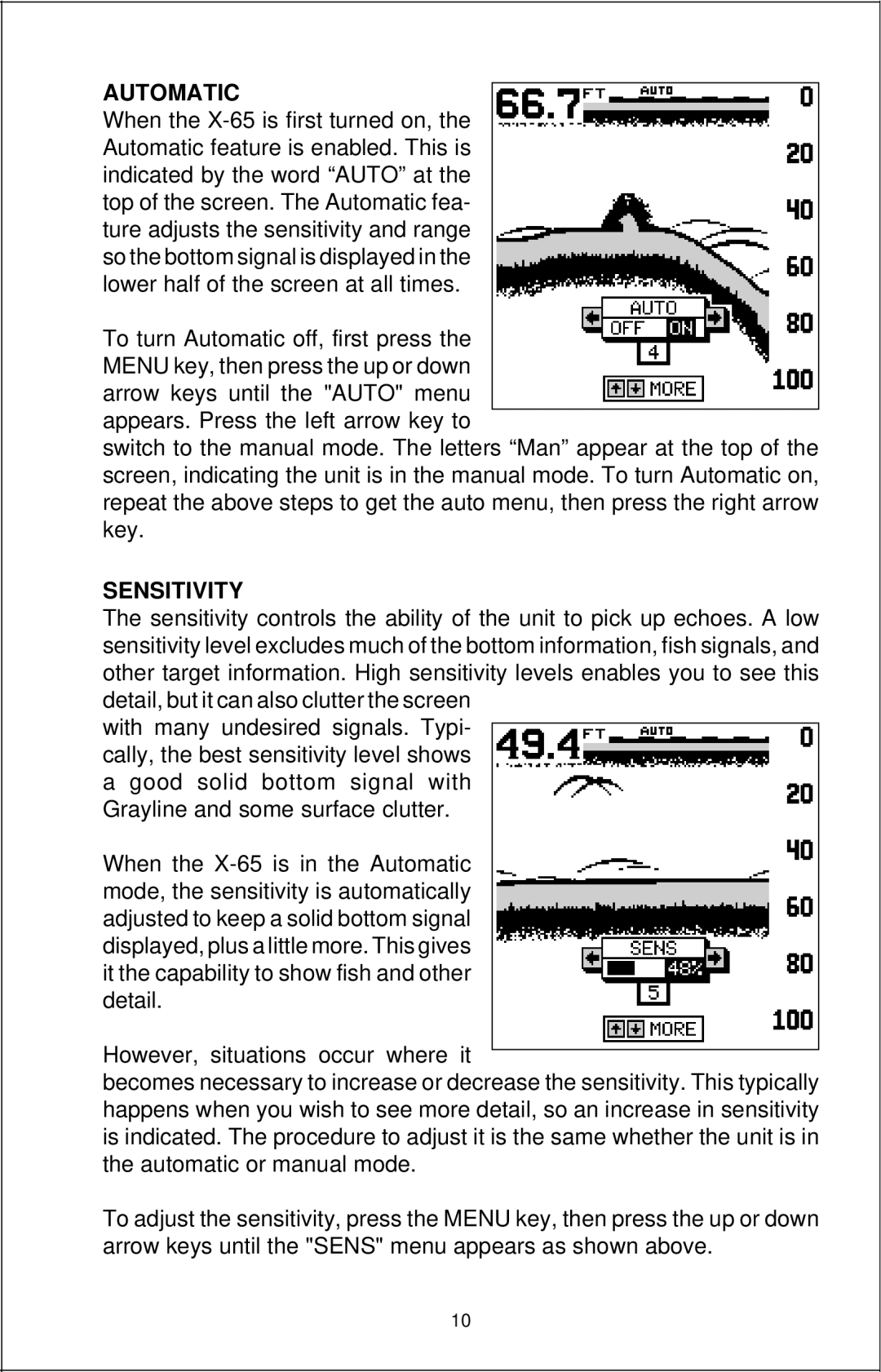 Lowrance electronic X-65 manual Automatic, Sensitivity 