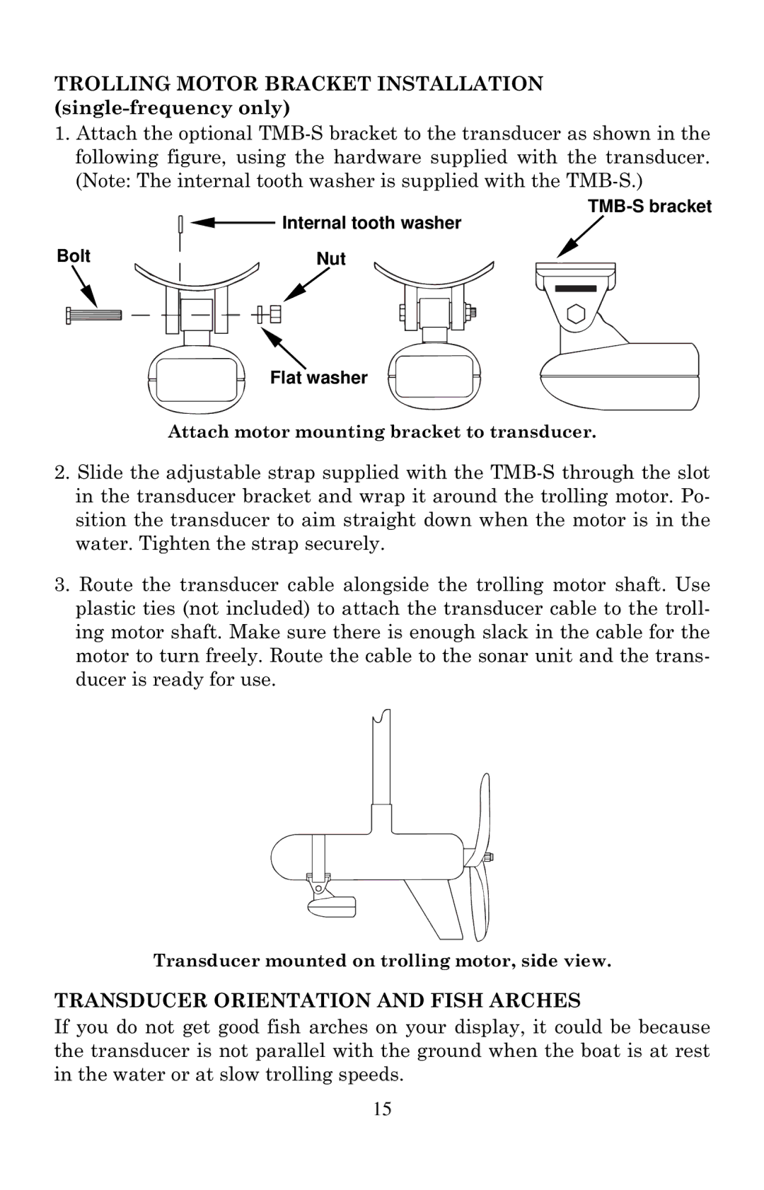 Lowrance electronic X105C DF, X100C manual Trolling Motor Bracket Installation single-frequency only 