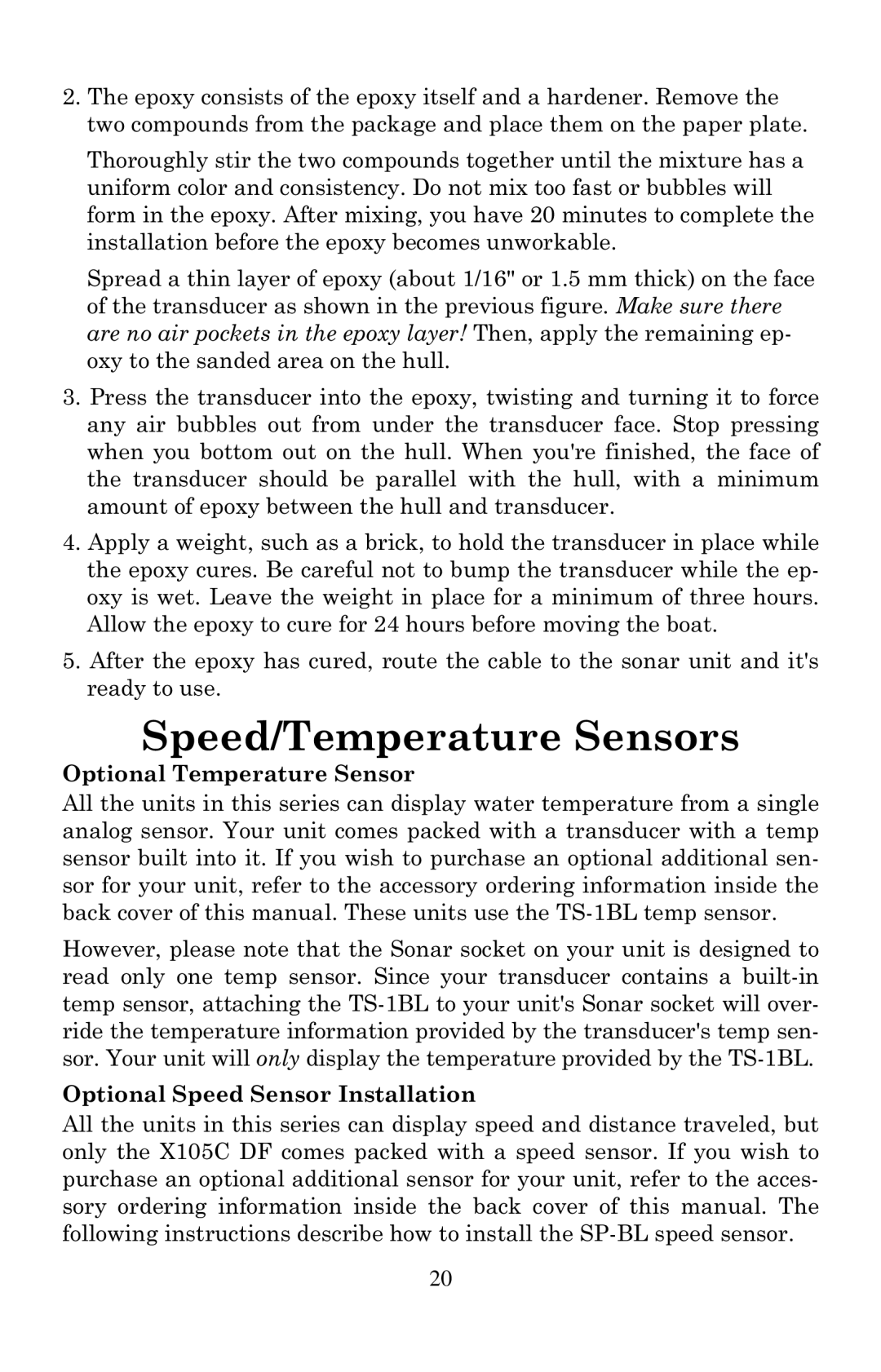 Lowrance electronic X100C, X105C DF manual Optional Temperature Sensor, Optional Speed Sensor Installation 