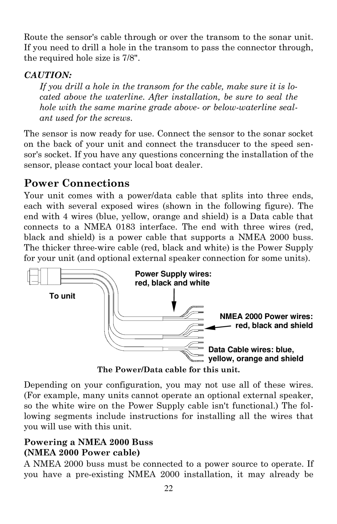 Lowrance electronic X100C, X105C DF manual Power Connections, Powering a Nmea 2000 Buss Nmea 2000 Power cable 