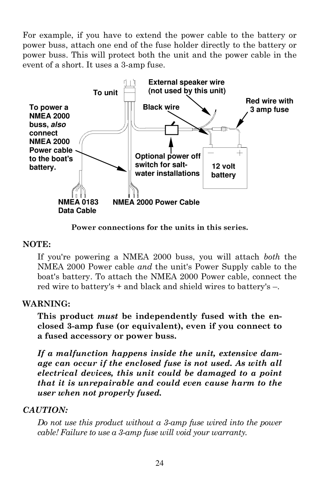 Lowrance electronic X100C, X105C DF manual Power connections for the units in this series 