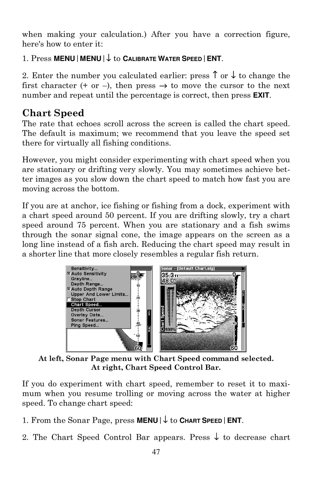 Lowrance electronic X126DF, X135, X136DF, X125 manual Chart Speed 