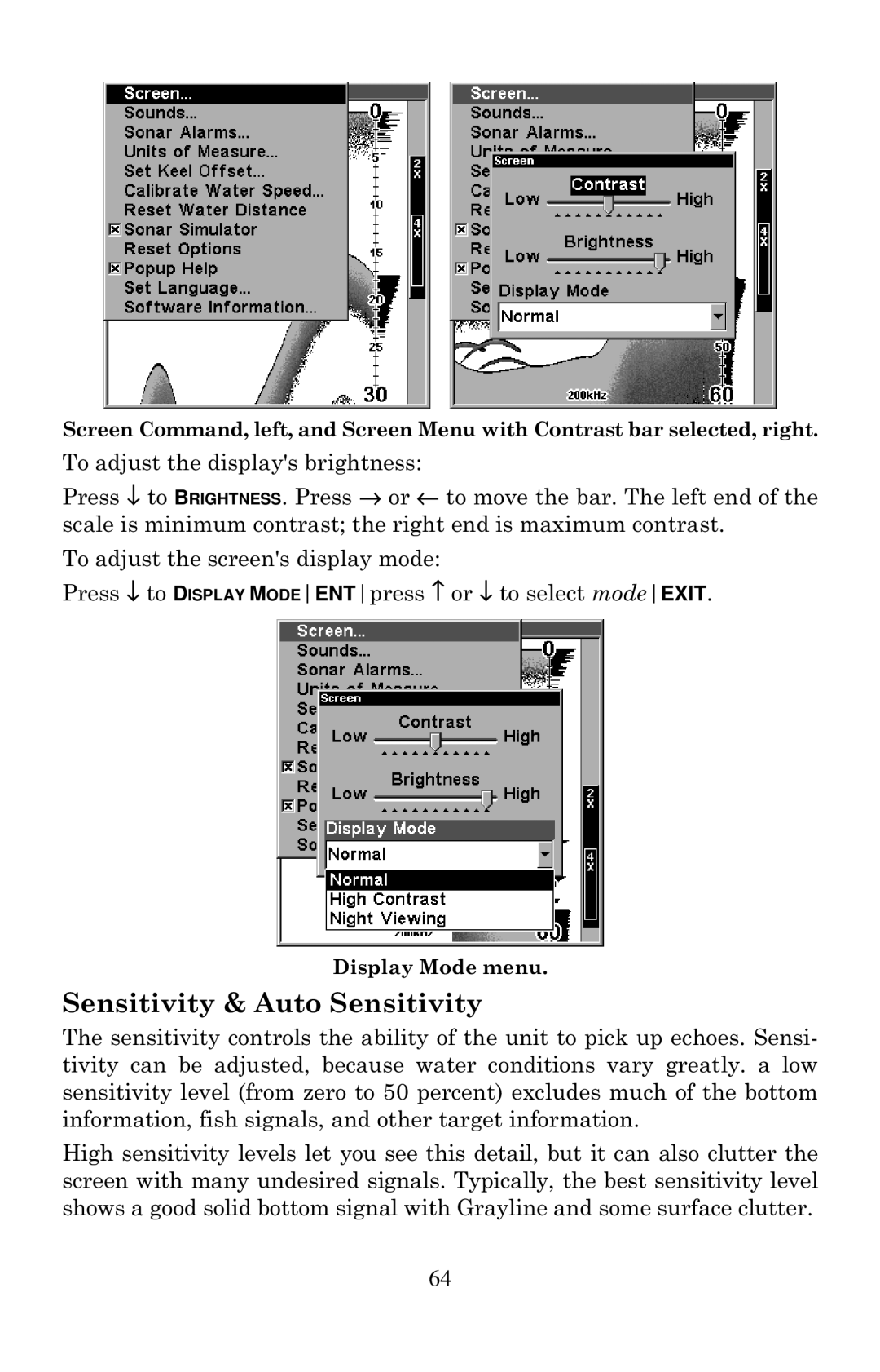 Lowrance electronic X135, X136DF, X125, X126DF manual Sensitivity & Auto Sensitivity 