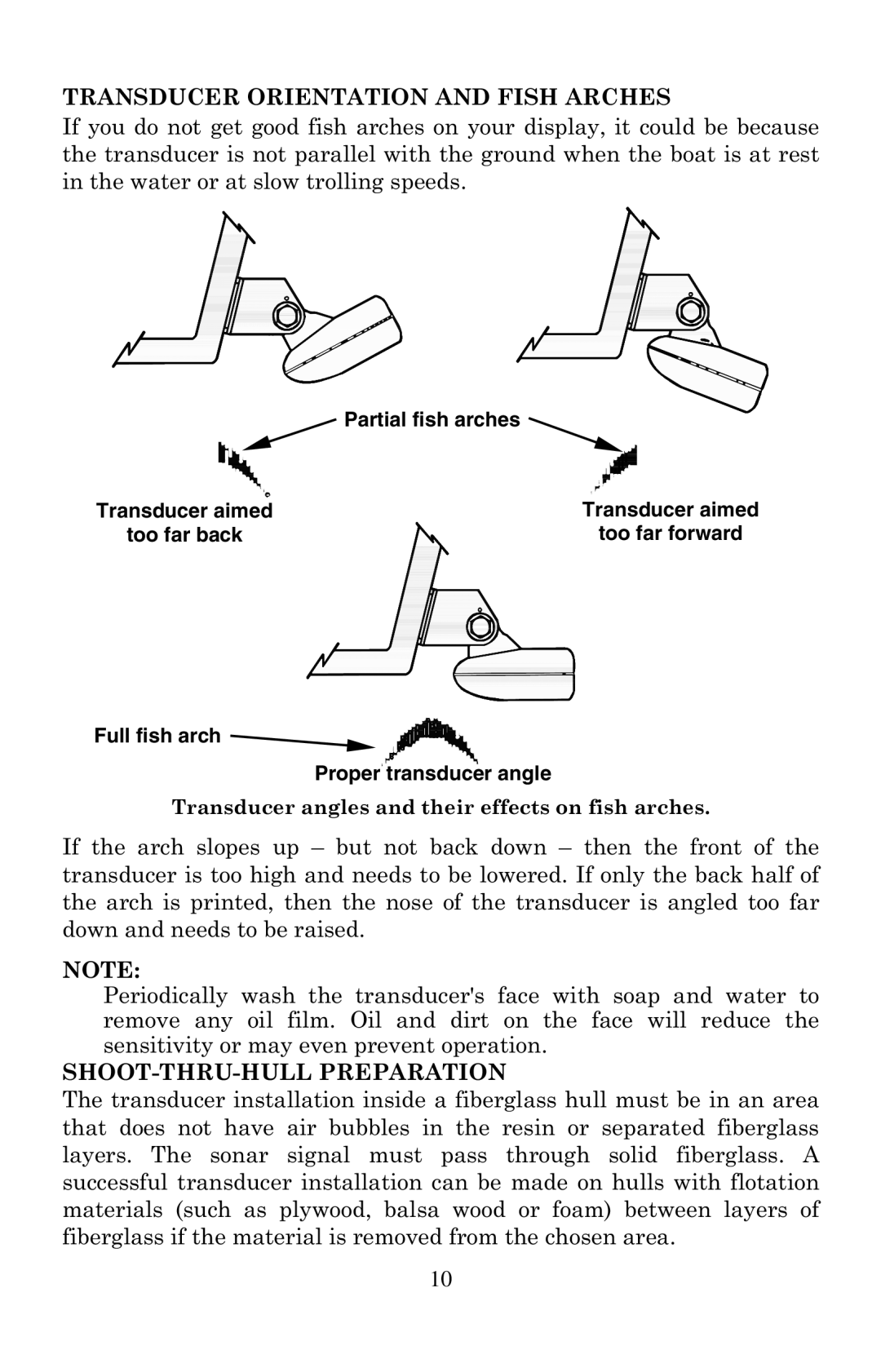 Lowrance electronic X47EX manual Transducer Orientation and Fish Arches, SHOOT-THRU-HULL Preparation 