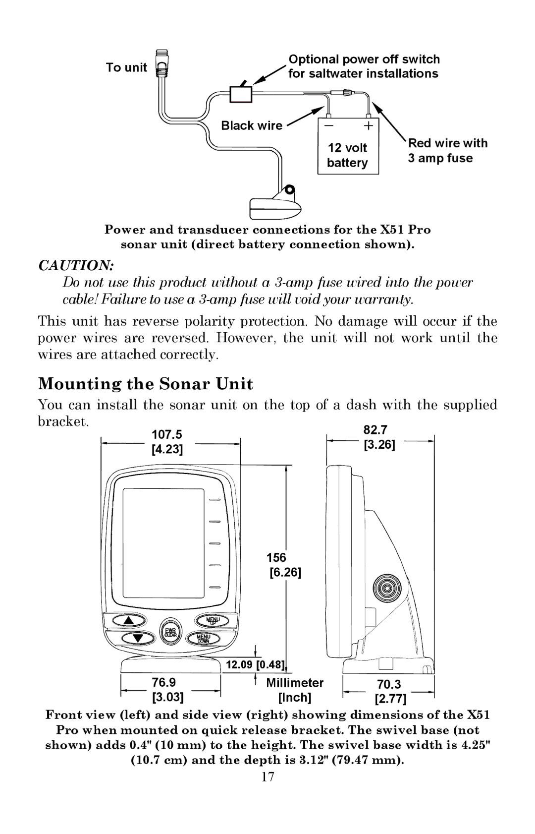 Lowrance electronic X51 manual Mounting the Sonar Unit, Bracket 