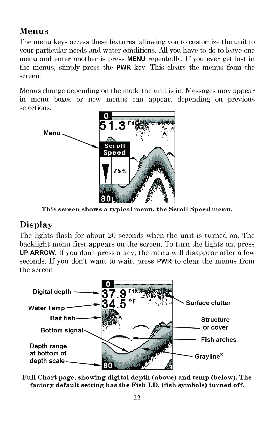 Lowrance electronic X51 manual Menus, Display 