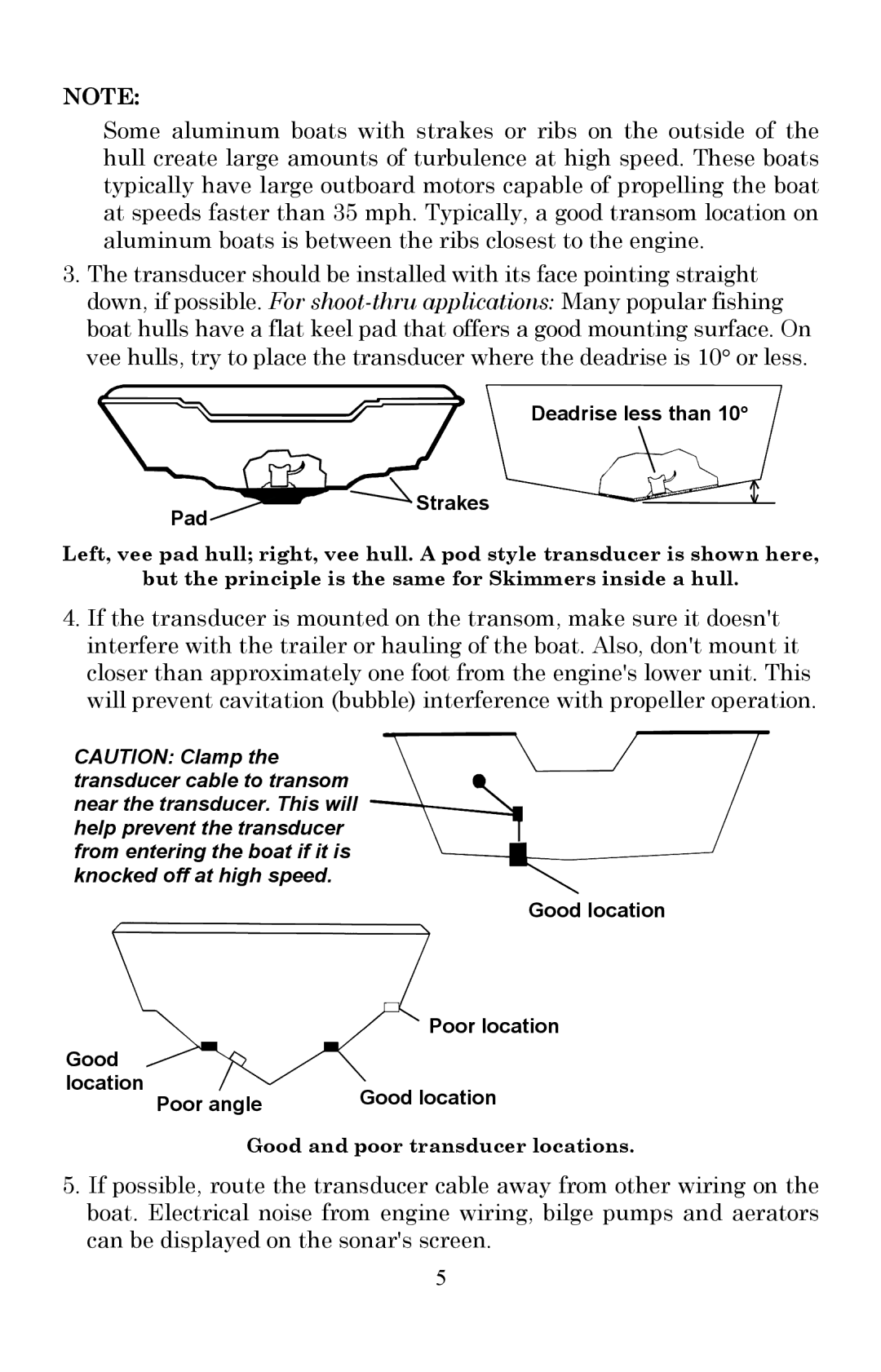 Lowrance electronic X51 manual Good and poor transducer locations 