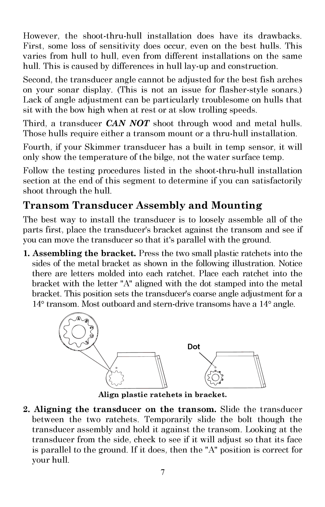 Lowrance electronic X51 manual Transom Transducer Assembly and Mounting 