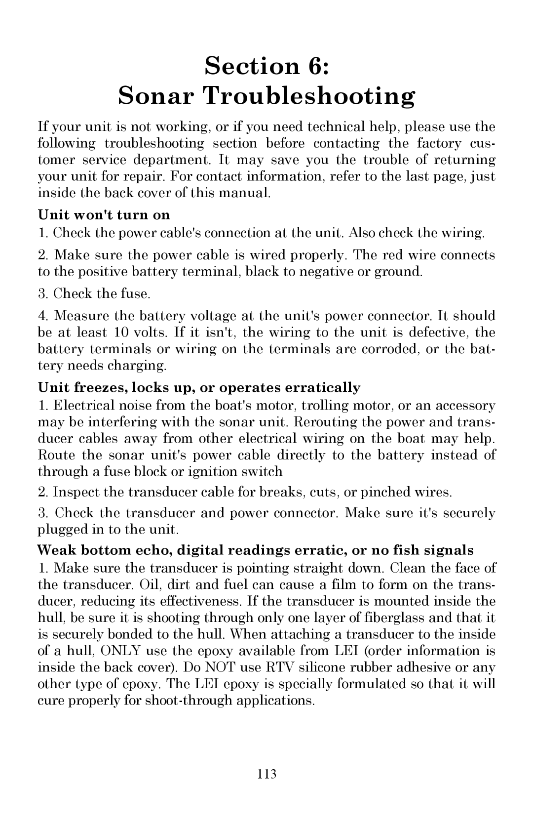 Lowrance electronic X510C, X515C DF manual Unit wont turn on, Unit freezes, locks up, or operates erratically, 113 