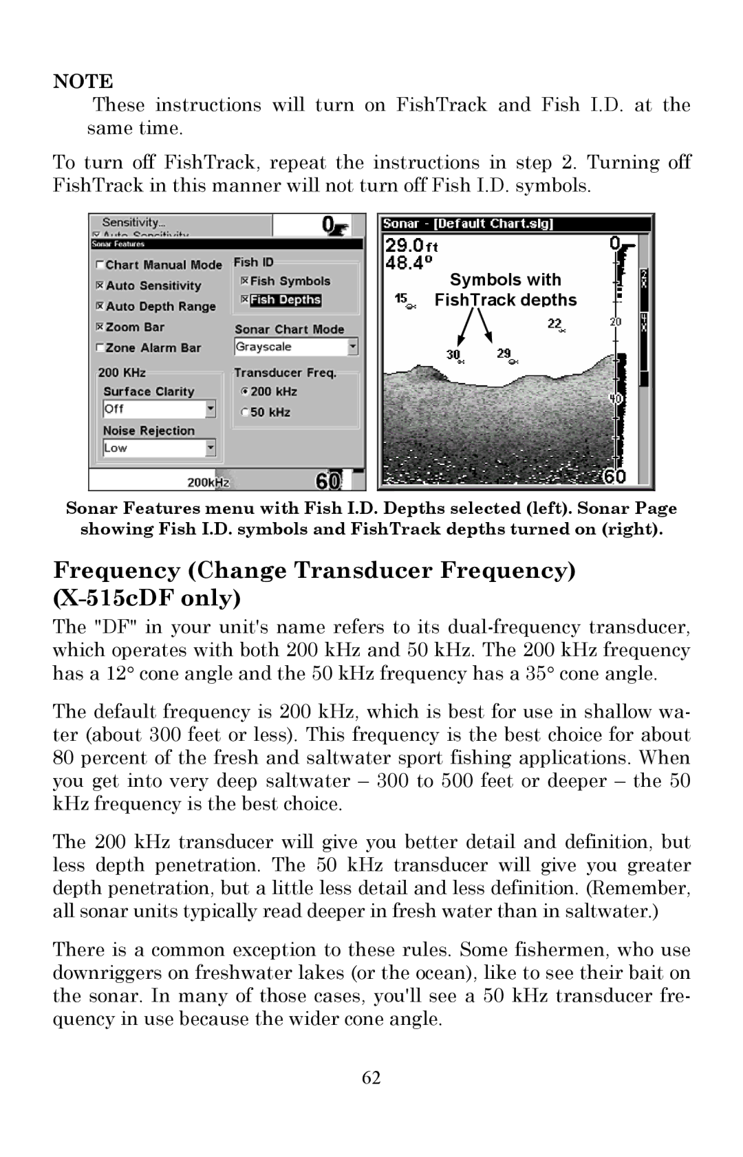 Lowrance electronic X515C DF, X510C manual Frequency Change Transducer Frequency X-515cDF only 