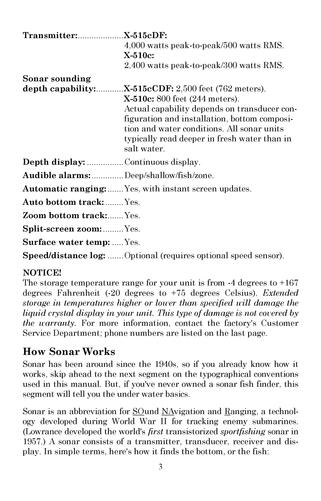 Lowrance electronic X510C, X515C DF manual How Sonar Works 