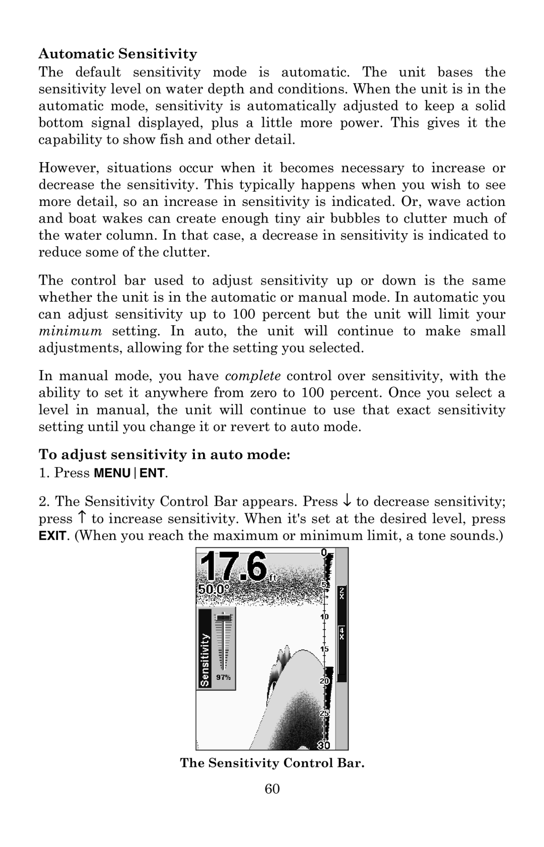 Lowrance electronic X52, X59DF manual Automatic Sensitivity 