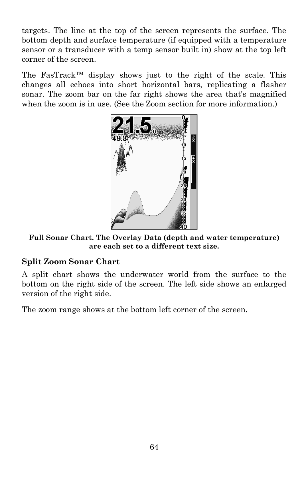 Lowrance electronic X52, X59DF manual Split Zoom Sonar Chart 