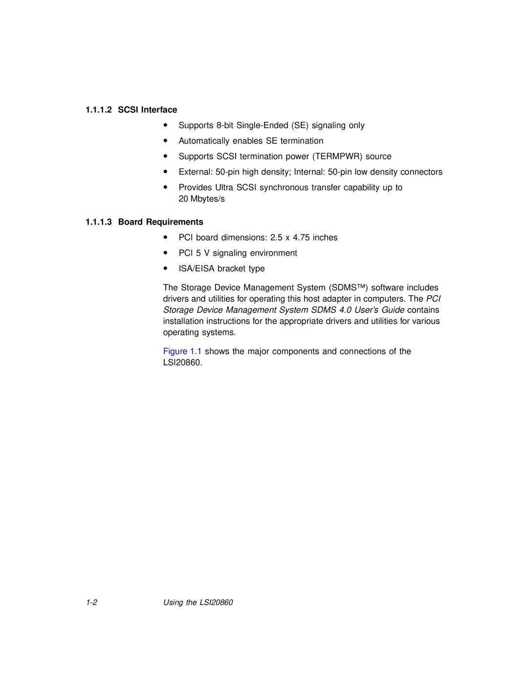 LSI 20860 manual Scsi Interface, Board Requirements 