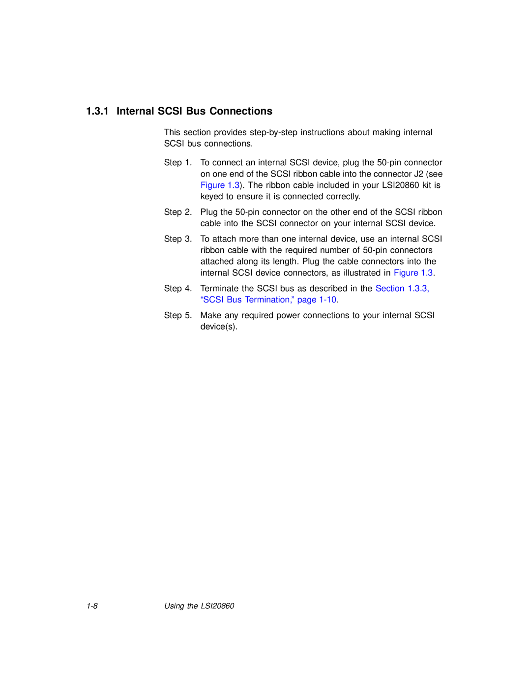 LSI 20860 manual Internal Scsi Bus Connections 