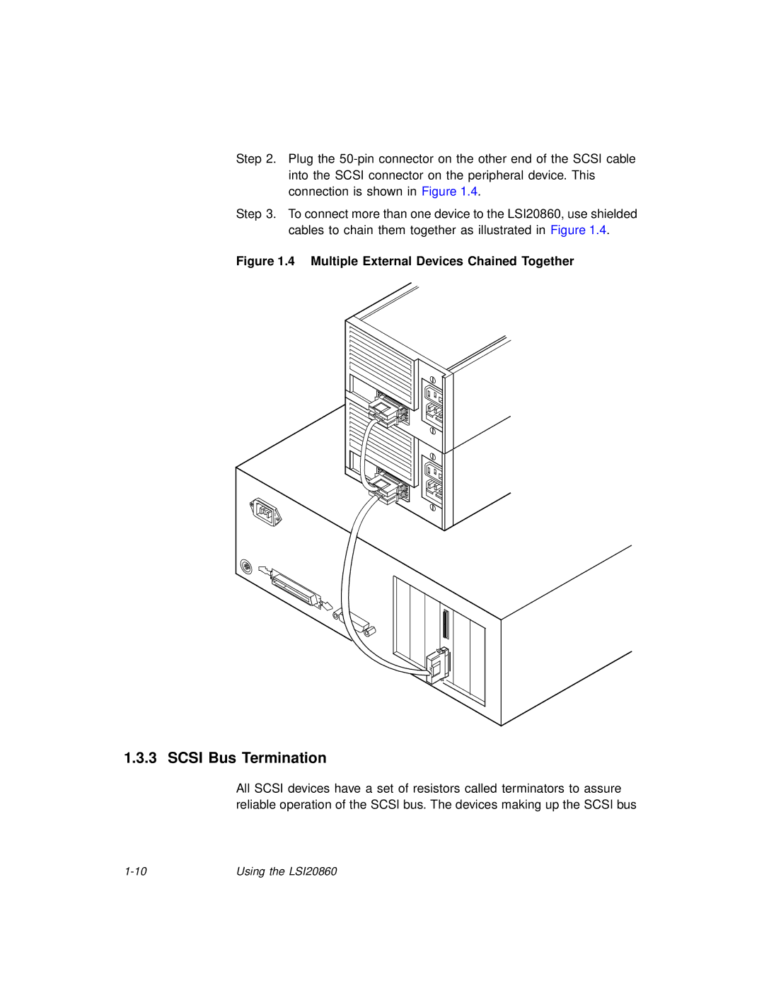 LSI 20860 manual Scsi Bus Termination, Multiple External Devices Chained Together 