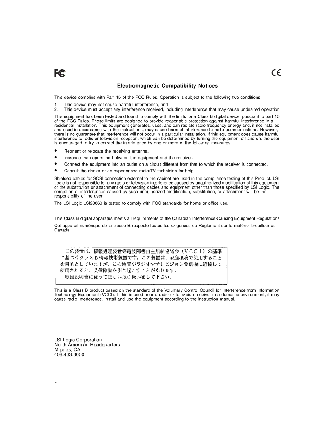 LSI 20860 manual Electromagnetic Compatibility Notices 