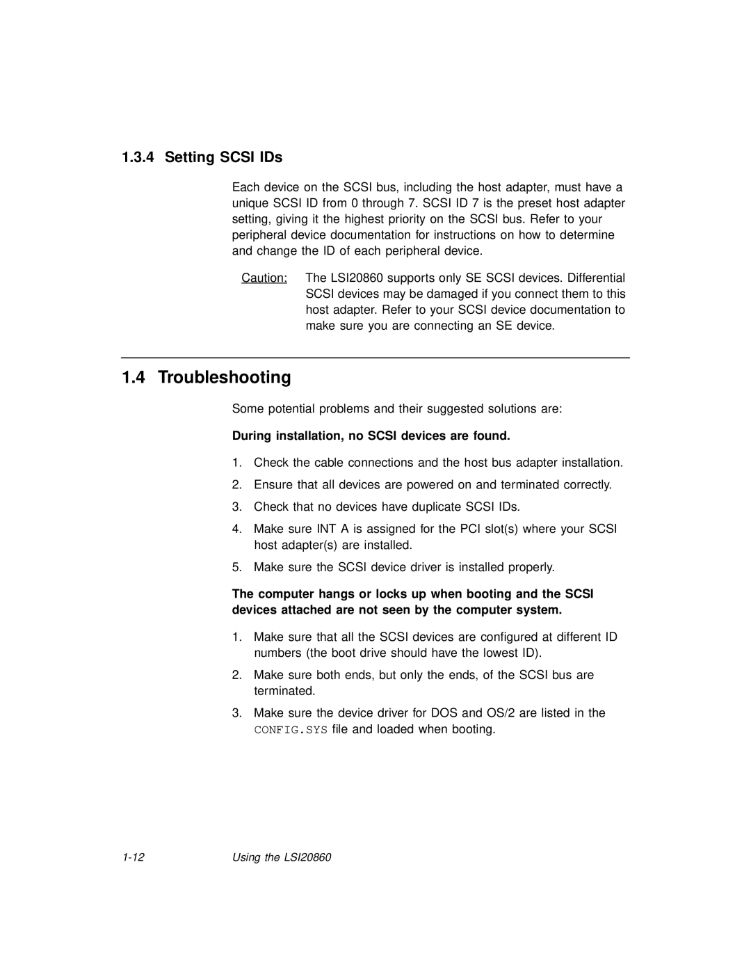 LSI 20860 manual Setting Scsi IDs, During installation, no Scsi devices are found 