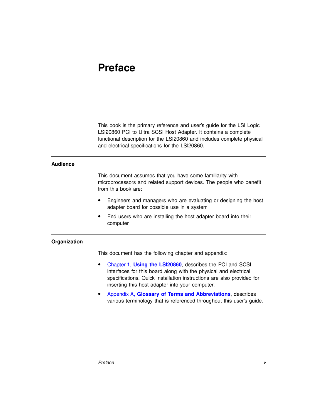 LSI 20860 manual Preface, Audience, Organization 