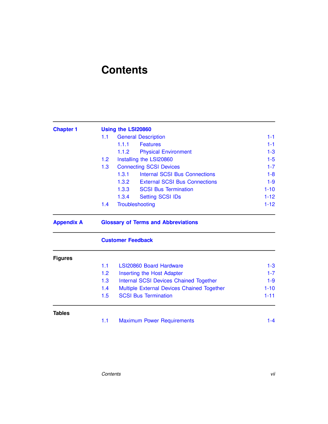 LSI 20860 manual Contents 