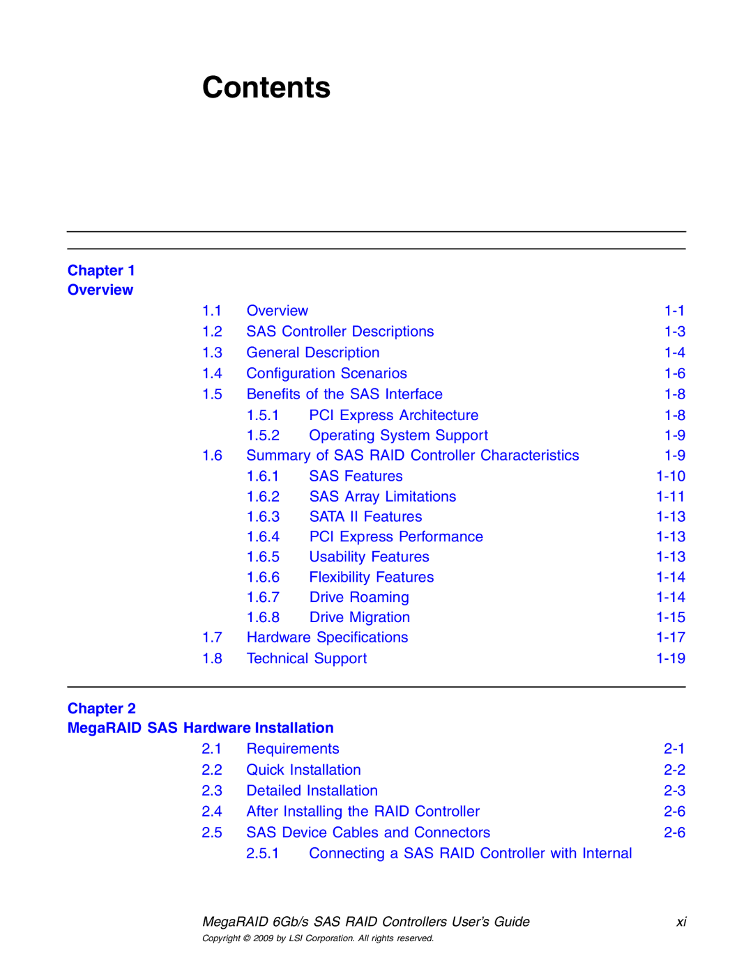 LSI 25083 manual Contents 