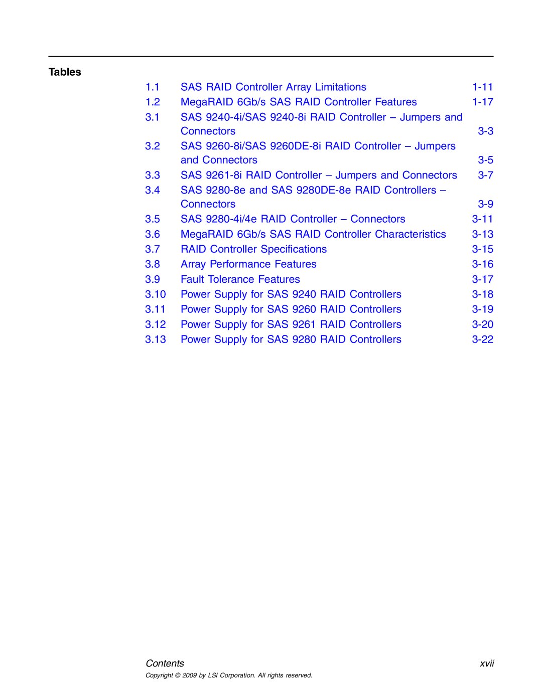 LSI 25083 manual Tables 