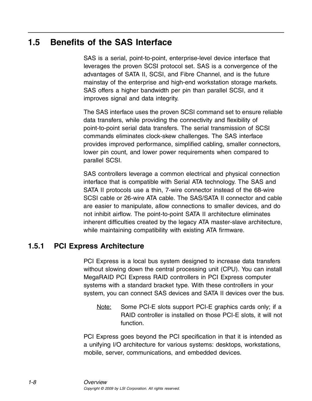 LSI 25083 manual Benefits of the SAS Interface, PCI Express Architecture 