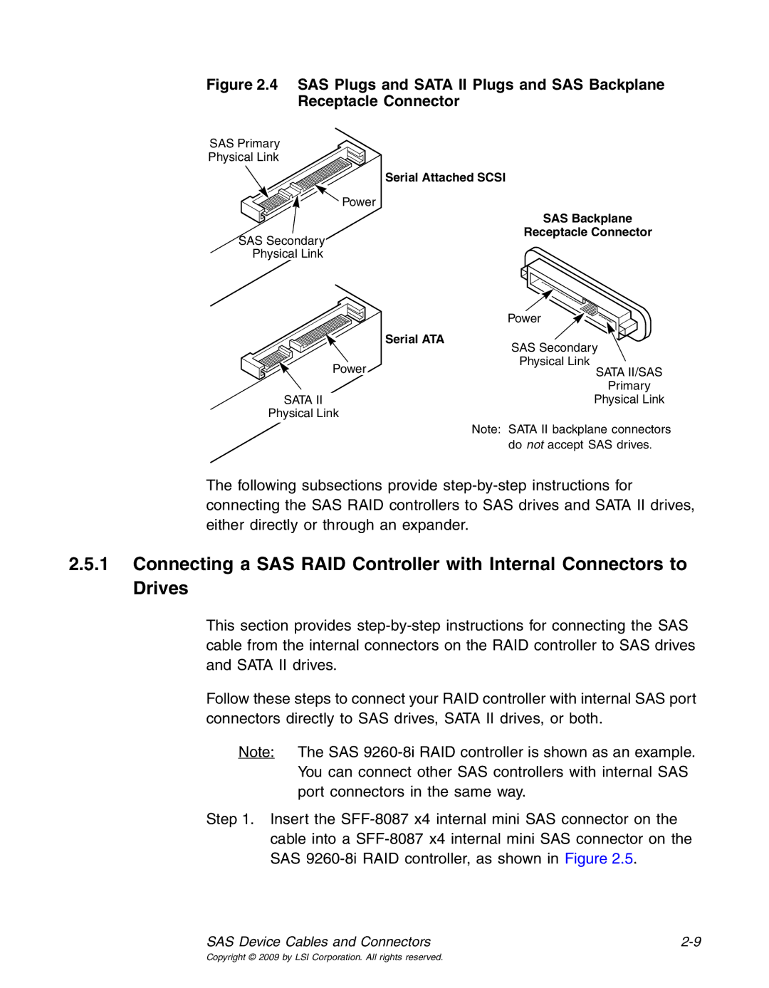 LSI 25083 manual Serial Attached Scsi SAS Backplane Receptacle Connector 