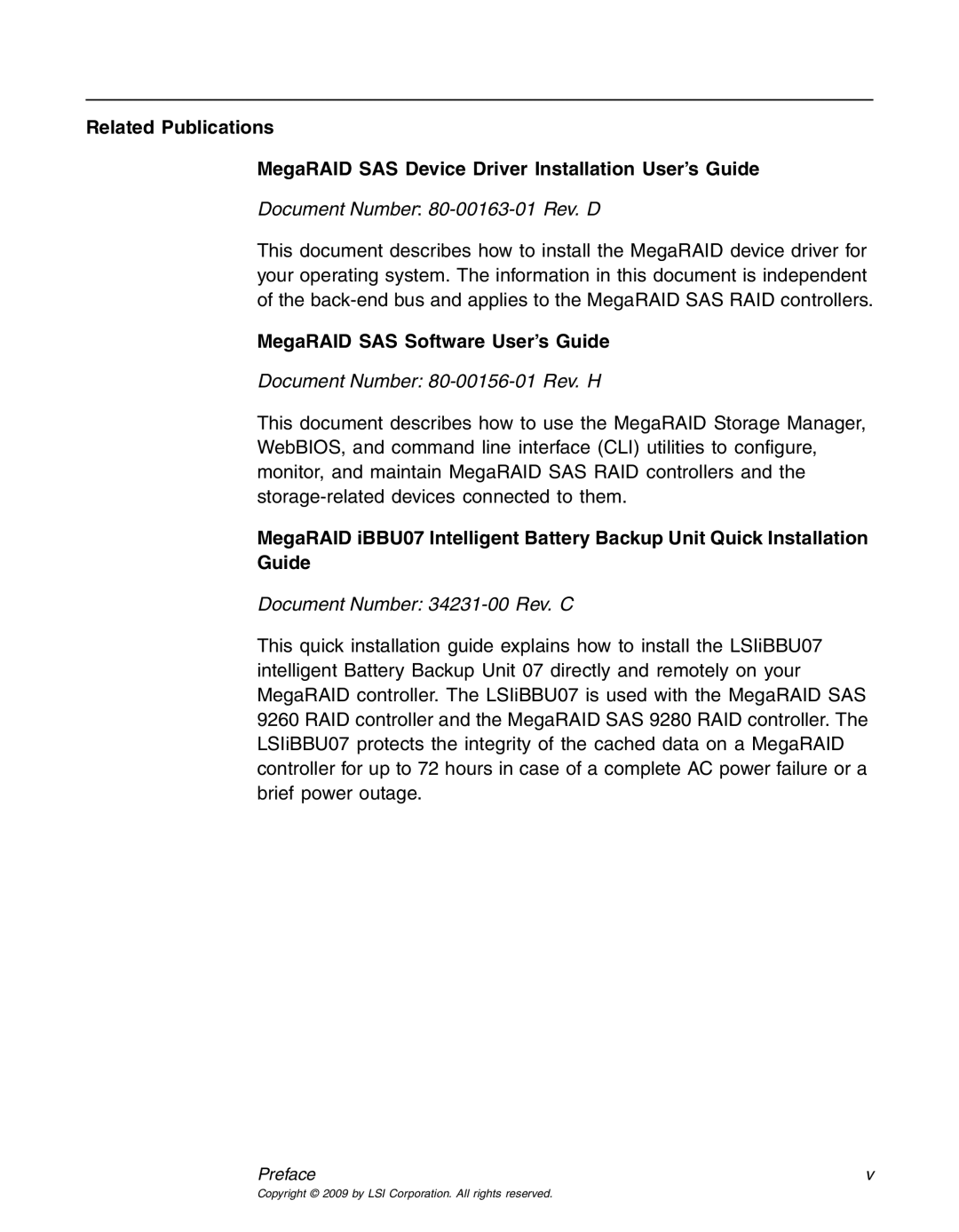 LSI 25083 manual Document Number 80-00163-01 Rev. D, MegaRAID SAS Software User’s Guide 