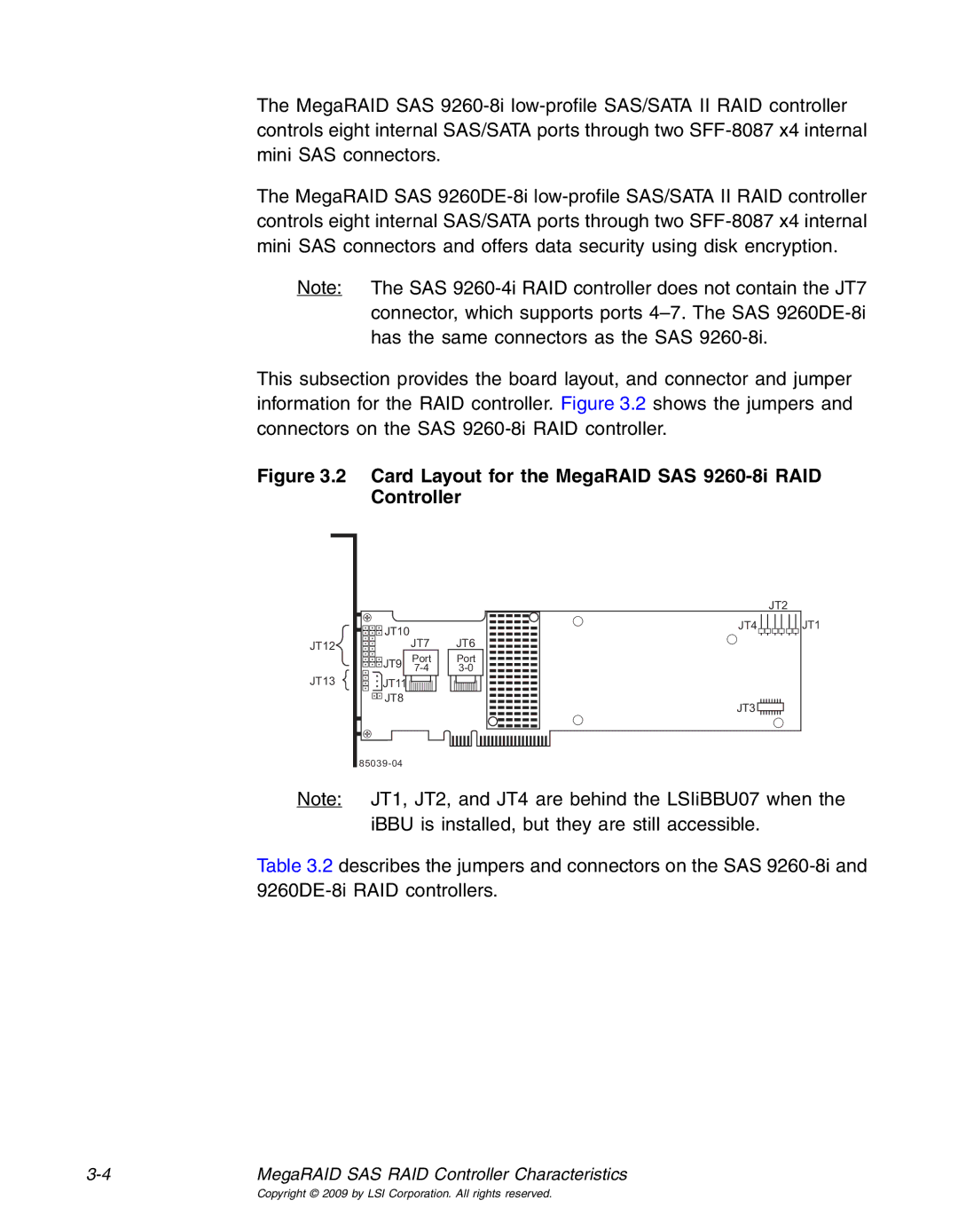 LSI 25083 manual Card Layout for the MegaRAID SAS 9260-8i RAID Controller 