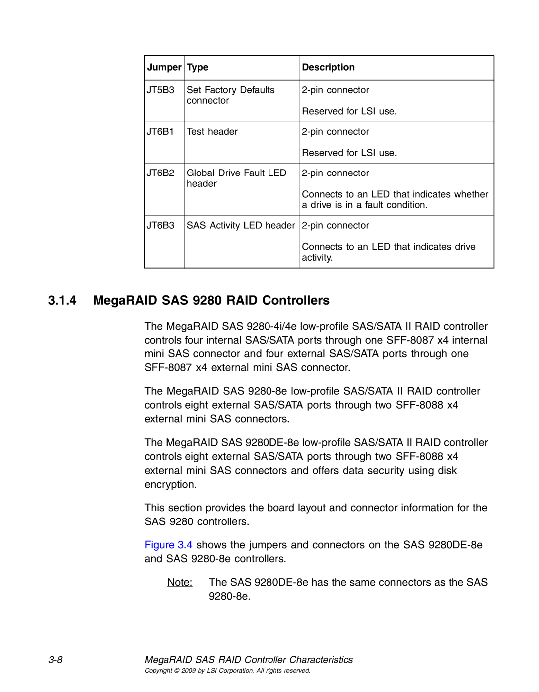 LSI 25083 manual MegaRAID SAS 9280 RAID Controllers, JT6B2 